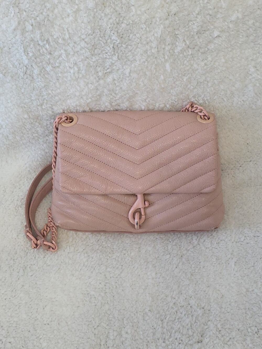 Rebecca Minkoff Edie Flap Shoulder Bag Chevron Quilted Leather Ballet Pink Color